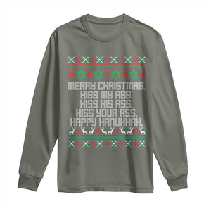 Merry Christmas Kiss My Ass Happy Hanukkah Long Sleeve Shirt TS10 Military Green Print Your Wear