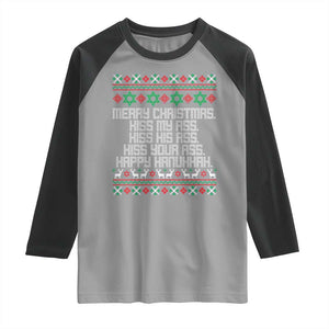Merry Christmas Kiss My Ass Happy Hanukkah Raglan Shirt TS10 Sport Gray Black Print Your Wear