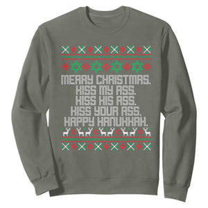 Merry Christmas Kiss My Ass Happy Hanukkah Sweatshirt TS10 Military Green Print Your Wear