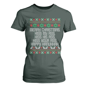 Merry Christmas Kiss My Ass Happy Hanukkah T Shirt For Women TS10 Dark Forest Green Print Your Wear