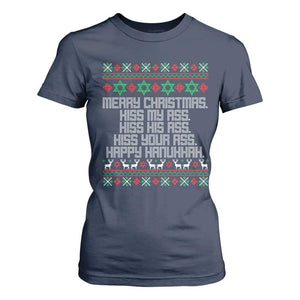 Merry Christmas Kiss My Ass Happy Hanukkah T Shirt For Women TS10 Navy Print Your Wear