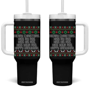 Merry Christmas Kiss My Ass Happy Hanukkah Tumbler With Handle TS10 One Size: 40 oz Black Print Your Wear