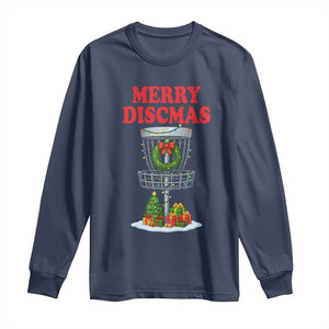 Christmas Disc Golf Long Sleeve Shirt Merry Discmas Golfers Frisbee Golfer Xmas Gift TS10 Navy Print Your Wear