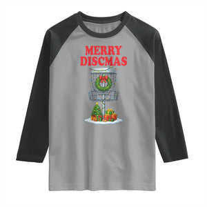 Christmas Disc Golf Raglan Shirt Merry Discmas Golfers Frisbee Golfer Xmas Gift TS10 Sport Gray Black Print Your Wear