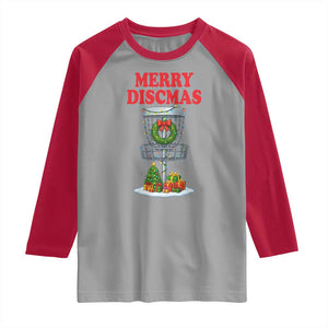 Christmas Disc Golf Raglan Shirt Merry Discmas Golfers Frisbee Golfer Xmas Gift TS10 Sport Gray Red Print Your Wear