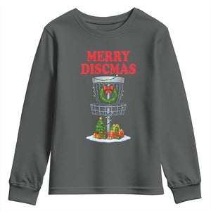 Christmas Disc Golf Youth Sweatshirt Merry Discmas Golfers Frisbee Golfer Xmas Gift TS10 Dark Heather Print Your Wear
