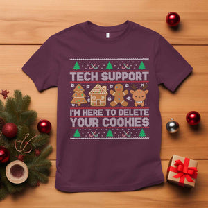 Funny Christmas Tech Support T Shirt Computer Programmer Gift Here To Delete Cookies Ugly Xmas TS10 Maroon Print Your Wear