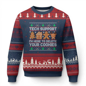 Funny Xmas Tech Support Ugly Christmas Sweater Computer Programmer Gift Here To Delete Cookies Ugly Xmas TS10 Navy Red Print Your Wear