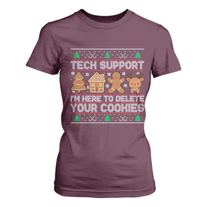 Funny Christmas Tech Support T Shirt For Women Computer Programmer Gift Here To Delete Cookies Ugly Xmas TS10 Maroon Print Your Wear