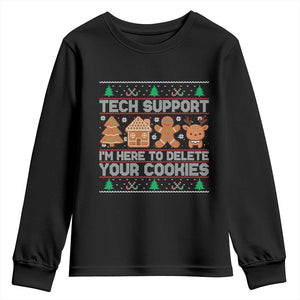 Funny Christmas Tech Support Youth Sweatshirt Computer Programmer Gift Here To Delete Cookies Ugly Xmas TS10 Black Print Your Wear
