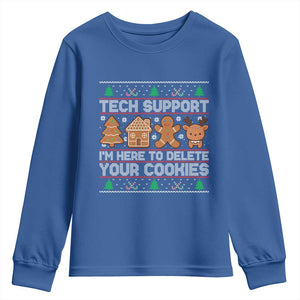 Funny Christmas Tech Support Youth Sweatshirt Computer Programmer Gift Here To Delete Cookies Ugly Xmas TS10 Royal Blue Print Your Wear