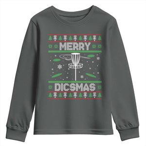 Disc Golf Christmas Youth Sweatshirt Merry Discmas Ugly Xmas TS10 Dark Heather Print Your Wear