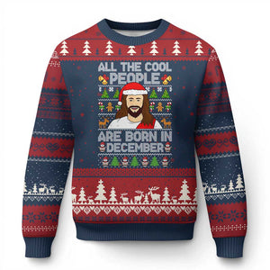 Funny Jesus Xmas December Birthday Ugly Christmas Sweater Ugly Xmas TS10 Navy Red Print Your Wear