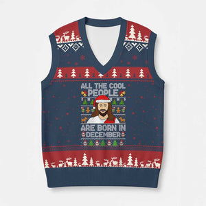 Funny Jesus Xmas December Birthday V-Neck Knit Sweater Vest Ugly Xmas TS10 Navy Red Print Your Wear