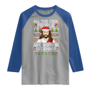 Funny Jesus Christmas December Birthday Raglan Shirt Ugly Xmas TS10 Sport Gray Royal Print Your Wear