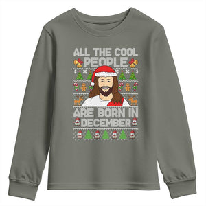 Funny Jesus Christmas December Birthday Youth Sweatshirt Ugly Xmas TS10 Military Green Print Your Wear