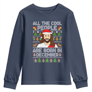 Funny Jesus Christmas December Birthday Youth Sweatshirt Ugly Xmas TS10 Navy Print Your Wear