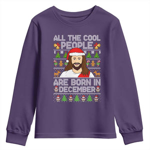 Funny Jesus Christmas December Birthday Youth Sweatshirt Ugly Xmas TS10 Purple Print Your Wear