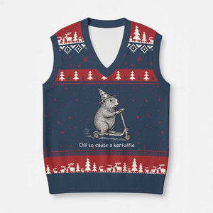 Funny Groundhog Off To Cause A Kerfuffle V-Neck Knit Sweater Vest TS10 Navy Red Print Your Wear