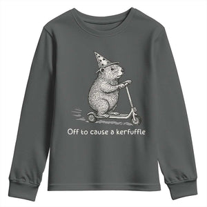Funny Groundhog Off To Cause A Kerfuffle Youth Sweatshirt TS10 Dark Heather Print Your Wear