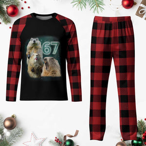 67 Meme Groundhog Plaid Pajama Set Howling At The Moon Funny Six Seven Meme Ground Hog Day TS10 Buffalo Plaid Print Your Wear