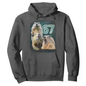 67 Meme Groundhog Hoodie Howling At The Moon Funny Six Seven Meme Ground Hog Day TS10 Dark Heather Print Your Wear