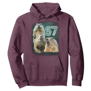 67 Meme Groundhog Hoodie Howling At The Moon Funny Six Seven Meme Ground Hog Day TS10 Maroon Print Your Wear