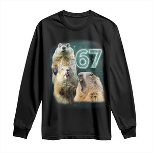 67 Meme Groundhog Long Sleeve Shirt Howling At The Moon Funny Six Seven Meme Ground Hog Day TS10 Black Print Your Wear