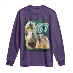 67 Meme Groundhog Long Sleeve Shirt Howling At The Moon Funny Six Seven Meme Ground Hog Day TS10 Purple Print Your Wear