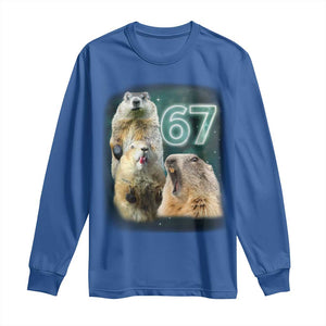 67 Meme Groundhog Long Sleeve Shirt Howling At The Moon Funny Six Seven Meme Ground Hog Day TS10 Royal Blue Print Your Wear