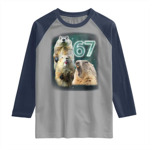 67 Meme Groundhog Raglan Shirt Howling At The Moon Funny Six Seven Meme Ground Hog Day TS10 Sport Gray Navy Print Your Wear