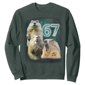67 Meme Groundhog Sweatshirt Howling At The Moon Funny Six Seven Meme Ground Hog Day TS10 Dark Forest Green Print Your Wear