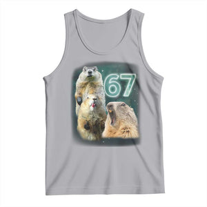67 Meme Groundhog Tank Top Howling At The Moon Funny Six Seven Meme Ground Hog Day TS10 Athletic Heather Print Your Wear