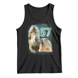 67 Meme Groundhog Tank Top Howling At The Moon Funny Six Seven Meme Ground Hog Day TS10 Black Print Your Wear