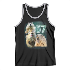 67 Meme Groundhog Tank Top Howling At The Moon Funny Six Seven Meme Ground Hog Day TS10 Black Athletic Heather Print Your Wear