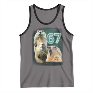 67 Meme Groundhog Tank Top Howling At The Moon Funny Six Seven Meme Ground Hog Day TS10 Deep Heather Black Print Your Wear