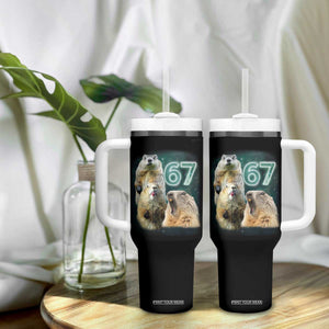 67 Meme Groundhog Tumbler With Handle Howling At The Moon Funny Six Seven Meme Ground Hog Day TS10 Print Your Wear
