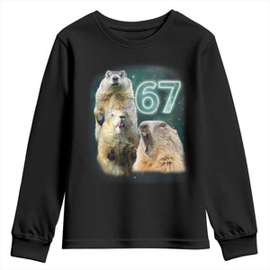 67 Meme Groundhog Youth Sweatshirt Howling At The Moon Funny Six Seven Meme Ground Hog Day TS10 Black Print Your Wear