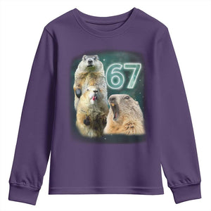 67 Meme Groundhog Youth Sweatshirt Howling At The Moon Funny Six Seven Meme Ground Hog Day TS10 Purple Print Your Wear