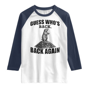 Funny Groundhog Day Raglan Shirt Retro Guess Whos Back TS10 White Navy Print Your Wear