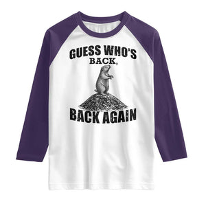 Funny Groundhog Day Raglan Shirt Retro Guess Whos Back TS10 White Purple Print Your Wear