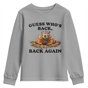 Groundhog Day Youth Sweatshirt Funny Woodchuck Guess Whos Back TS10 Sport Gray Print Your Wear