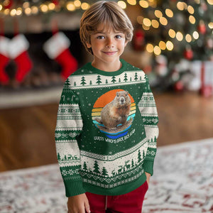 Groundhog Day Ugly Christmas Sweater Retro Vintage Funny Woodchuck Guess Whos Back TS10 Forest Green Beige Print Your Wear