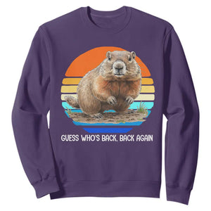 Groundhog Day Sweatshirt Retro Vintage Funny Woodchuck Guess Whos Back TS10 Purple Print Your Wear