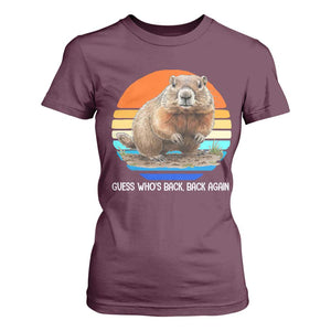 Groundhog Day T Shirt For Women Retro Vintage Funny Woodchuck Guess Whos Back TS10 Maroon Print Your Wear