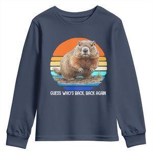 Groundhog Day Youth Sweatshirt Retro Vintage Funny Woodchuck Guess Whos Back TS10 Navy Print Your Wear