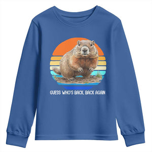 Groundhog Day Youth Sweatshirt Retro Vintage Funny Woodchuck Guess Whos Back TS10 Royal Blue Print Your Wear