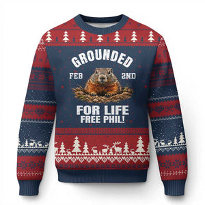 Funny Groundhog Ugly Christmas Sweater Grounded For Life Ground Hog Day TS10 Navy Red Print Your Wear