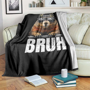 Bruh Groundhog Throw Blanket Funny Woodchuck Camo Hat Youth Teens Kids Slang TS10 Print Your Wear