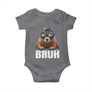 Bruh Groundhog Baby Onesie Funny Woodchuck Camo Hat Youth Teens Kids Slang TS10 Charcoal Print Your Wear